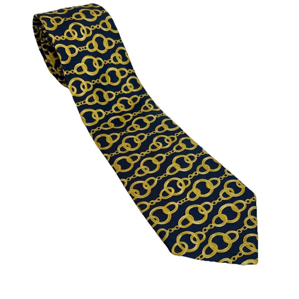 Vintage Chanel Silk Blue and Gold Chain Link Tie